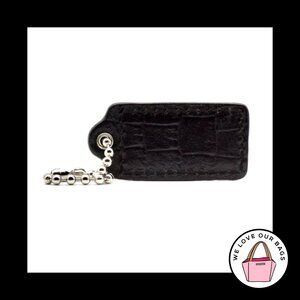 2" Medium COACH Black Exotic Croc Leather Nickel Fob Bag Charm Keychain Hang Tag